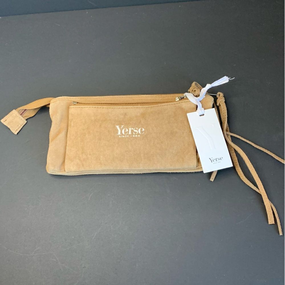 Yerse Suede and Canvas Zip‎ Top Wallet Clutch NWT Flaw